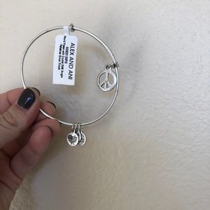 NWT Silver Alex and Ani Peace Sign Bangle